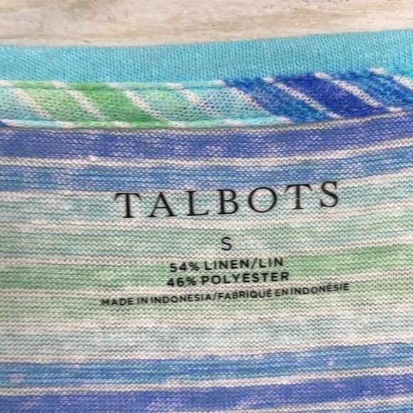 TALBOTS Linen Blend Side Ruched Tee Blue Green Womens Small - Picture 5 of 5
